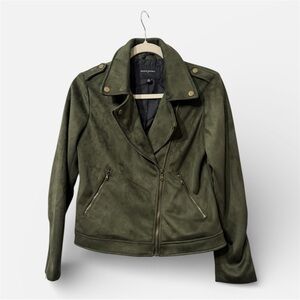 BANANA REPUBLIC Vegan Suede Moto Jacket Women's Size XS Camo Green